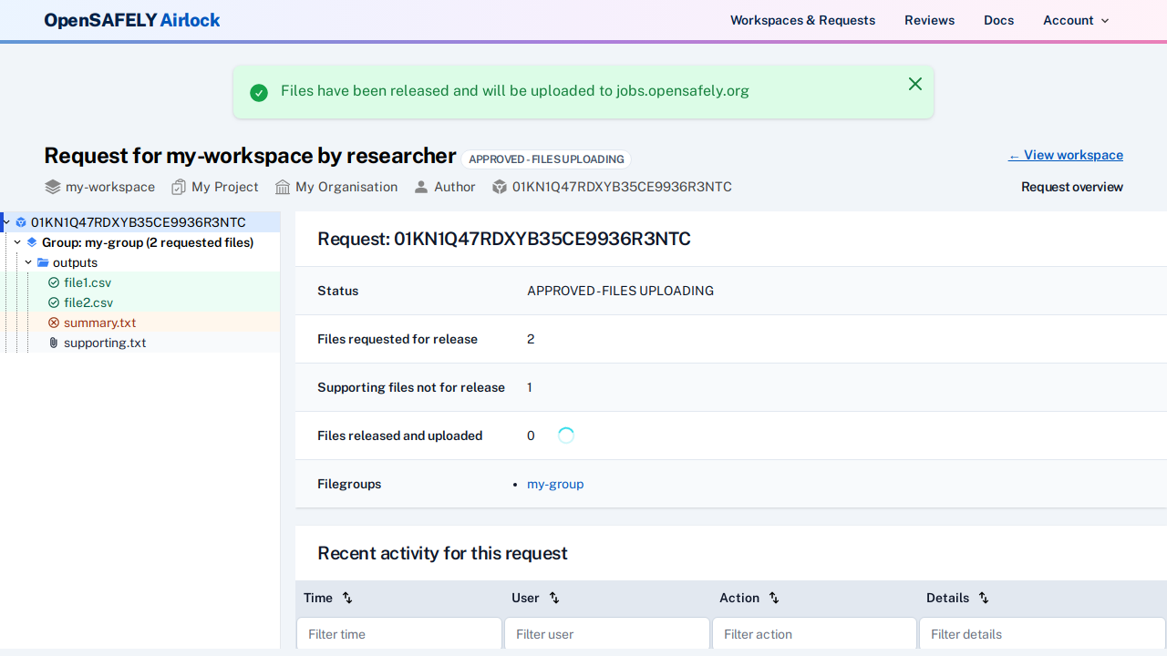 Request approved, upload in progress